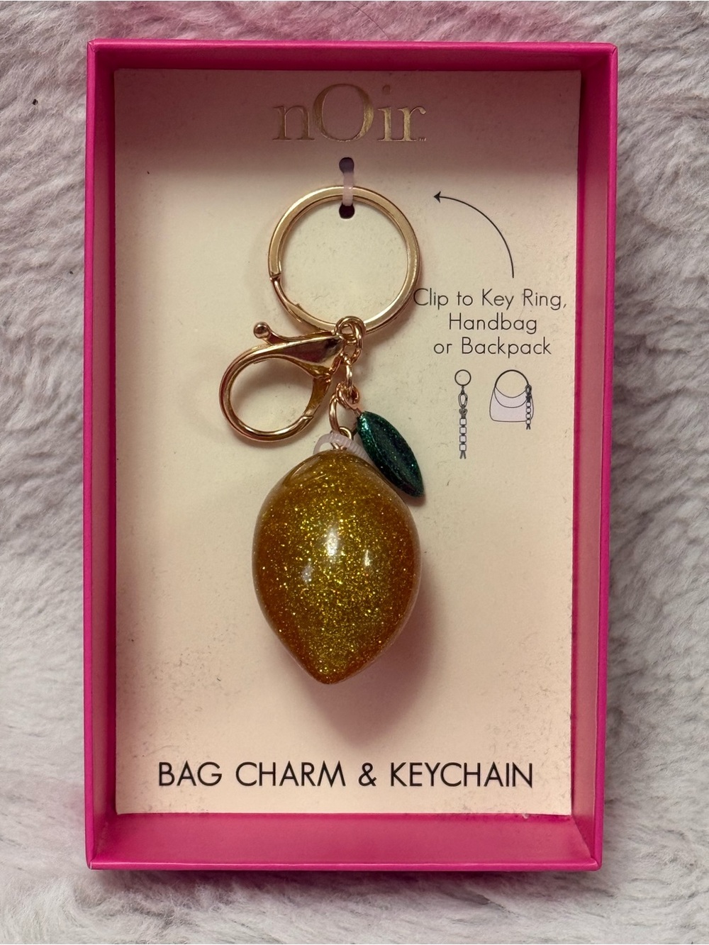 nOir Glitter Lemon Bag Charm Keychain - Gold & Green
